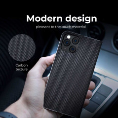 Peněženkové pouzdro LUNA Book Carbon na Apple iPhone 13 Pro Uhlíkové vlákno, Elegantní  Černý